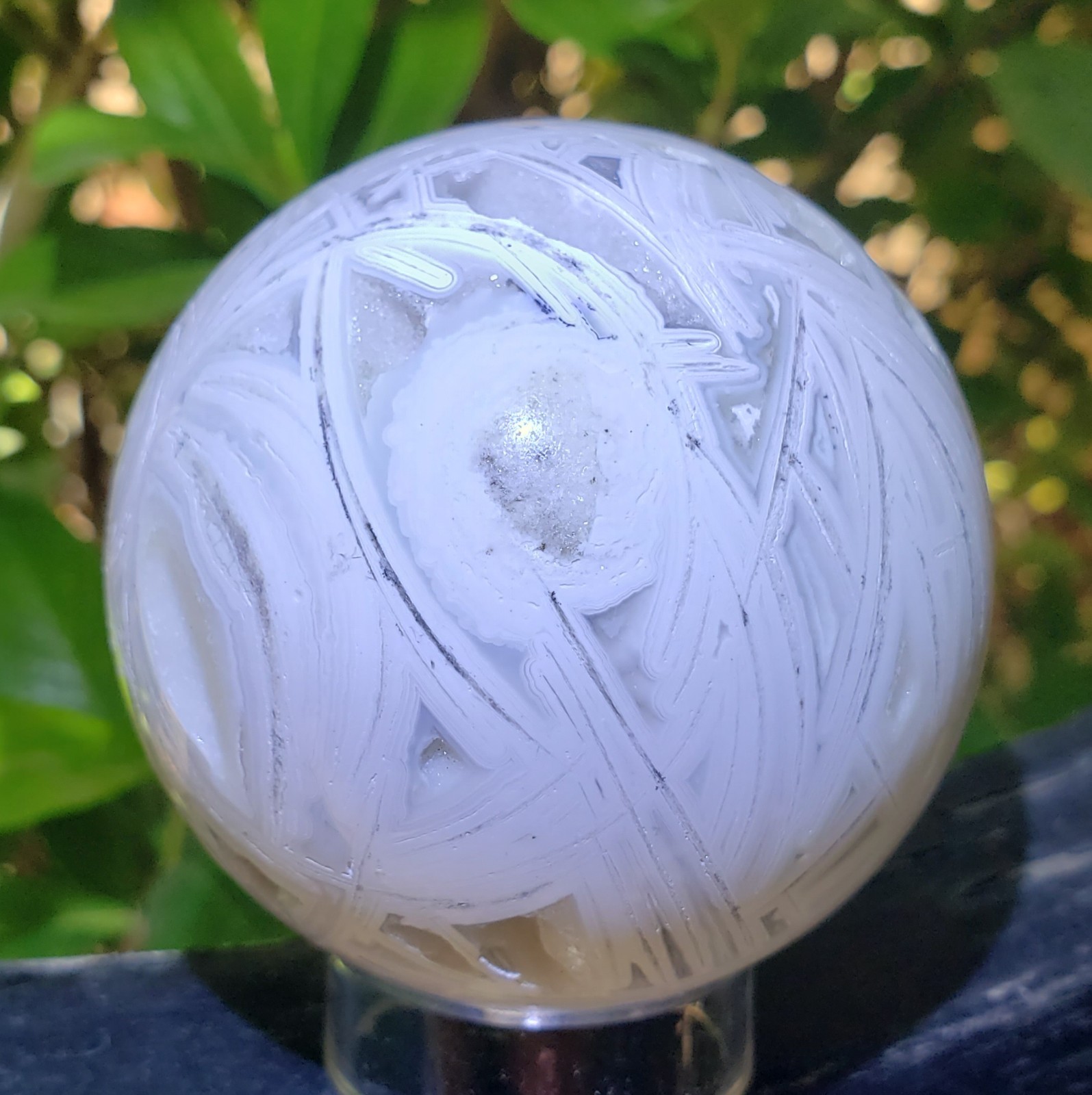 2.4″ White Lace Mexican Agate Sphere Open Druzy Sphere UV Phosphorescent