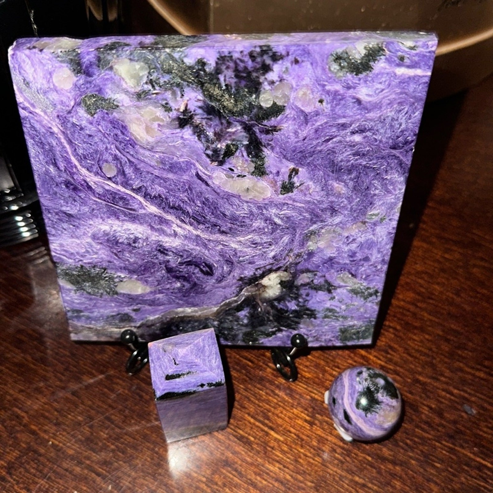 Charoite Set – Slab, Sphere, Tower – CHAROITESET-003