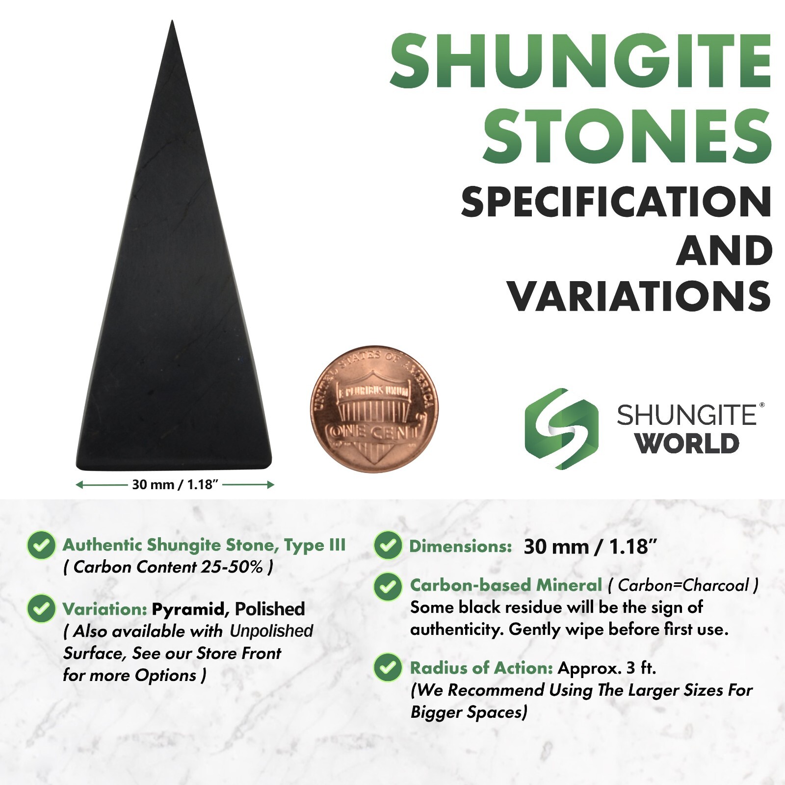 Shungite World Shungite Pyramid Tall – Various sizes ( Polished or Unpolished )