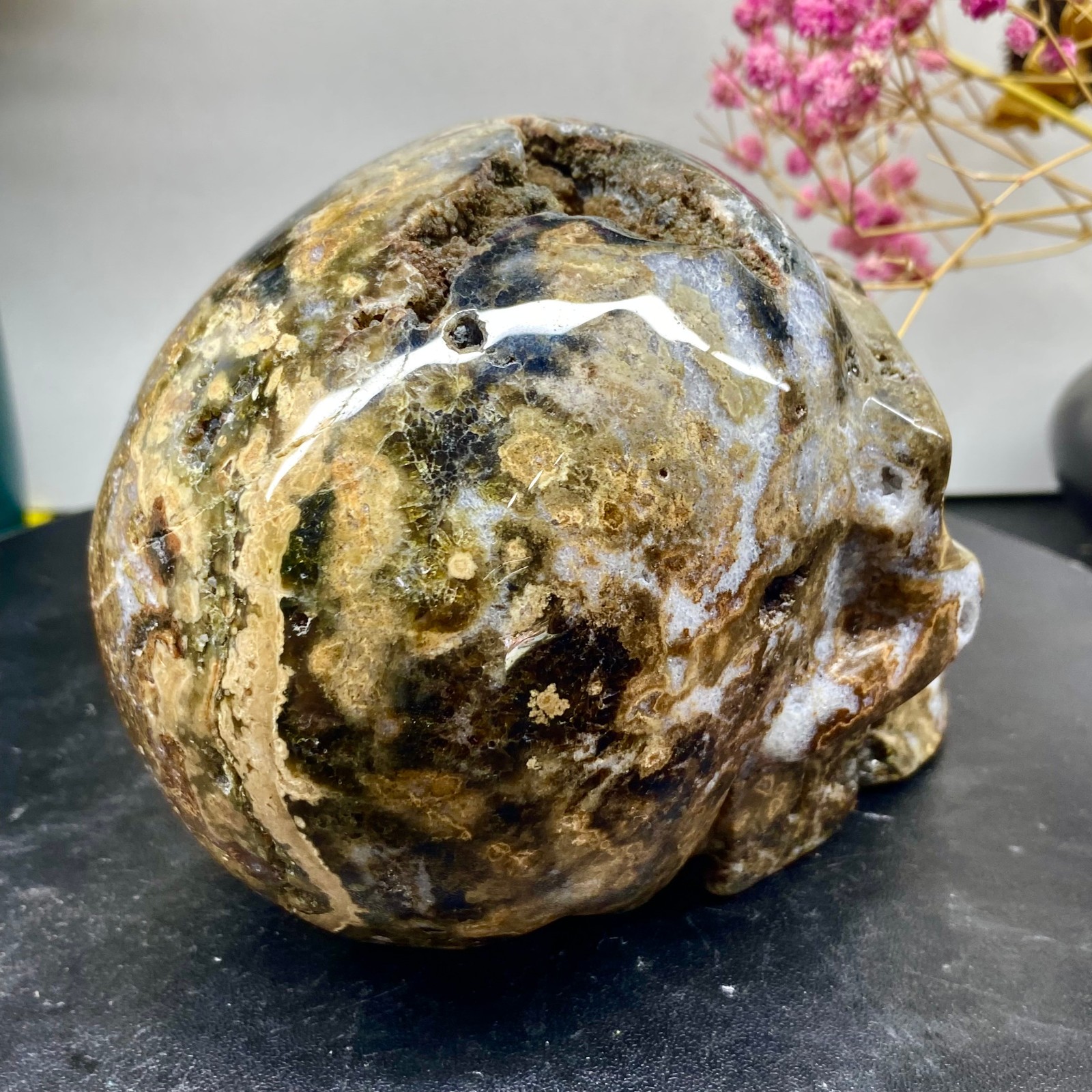 2.55LB Natural ocean jade hand carved skull collection