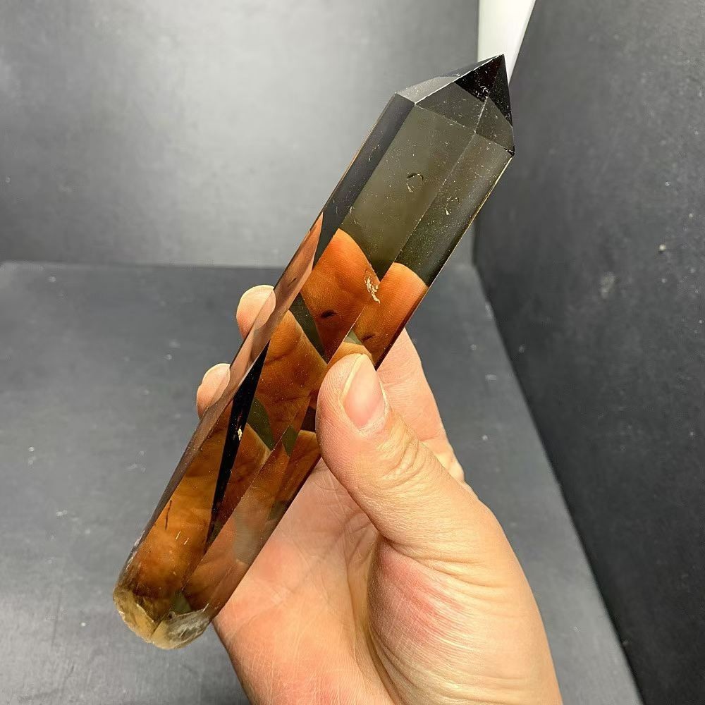 1.04LB Natural Smoky Citrine Quartz Obelisk Energy Crystal Tower Reiki +Stand