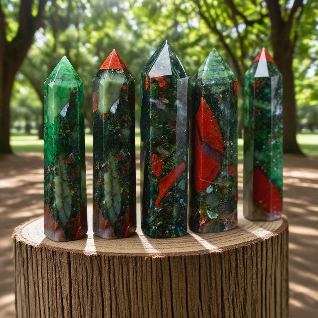 Natural Dragon Blood Stone Crystal Tower Point Obelisk Healing Energy Wand Decor
