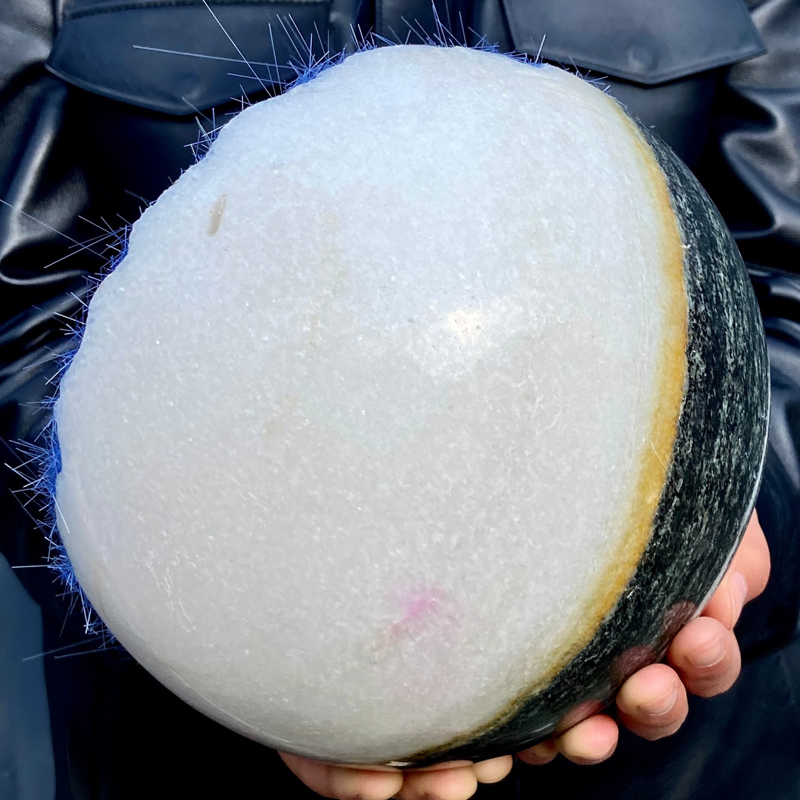 15LB Rare blue iron ore phosphate magnesium ore smiling crystal ball for healing