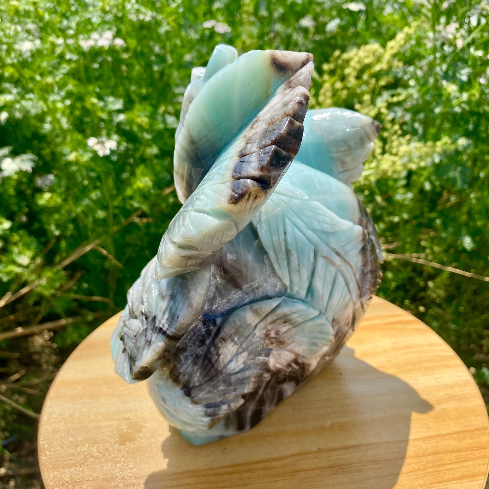 7LB Natural Blue Vein Stone Phoenix Carving, Home Decoration