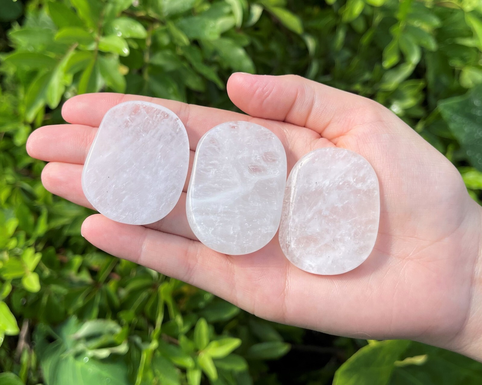 Clear Quartz Pocket Palm Stone MEDIUM (Smooth Polished Clear Quartz Worry Stone)