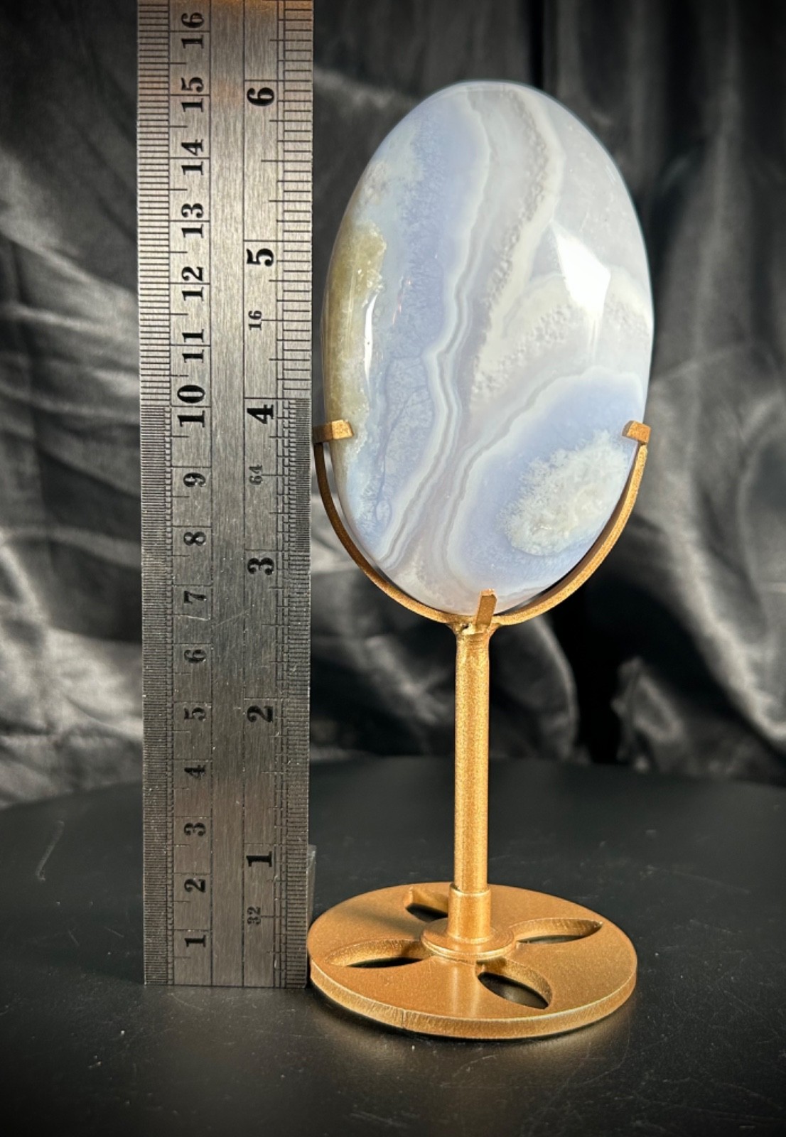 3.6″ Elegant Blue Lace Agate Ornament With Metal Stand 8oz (227 grams)