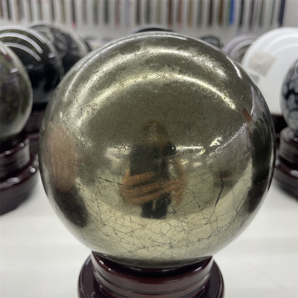 11.LB 4.5″ Natural Pyrite Sphere Ball Carved Crystal Quartz Decor Healing Energy
