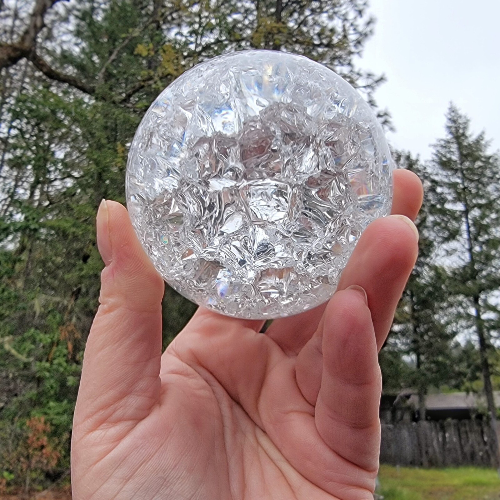 80mm Crackle Crystal Ball, Clear Glass Ball, 3.15 inch
