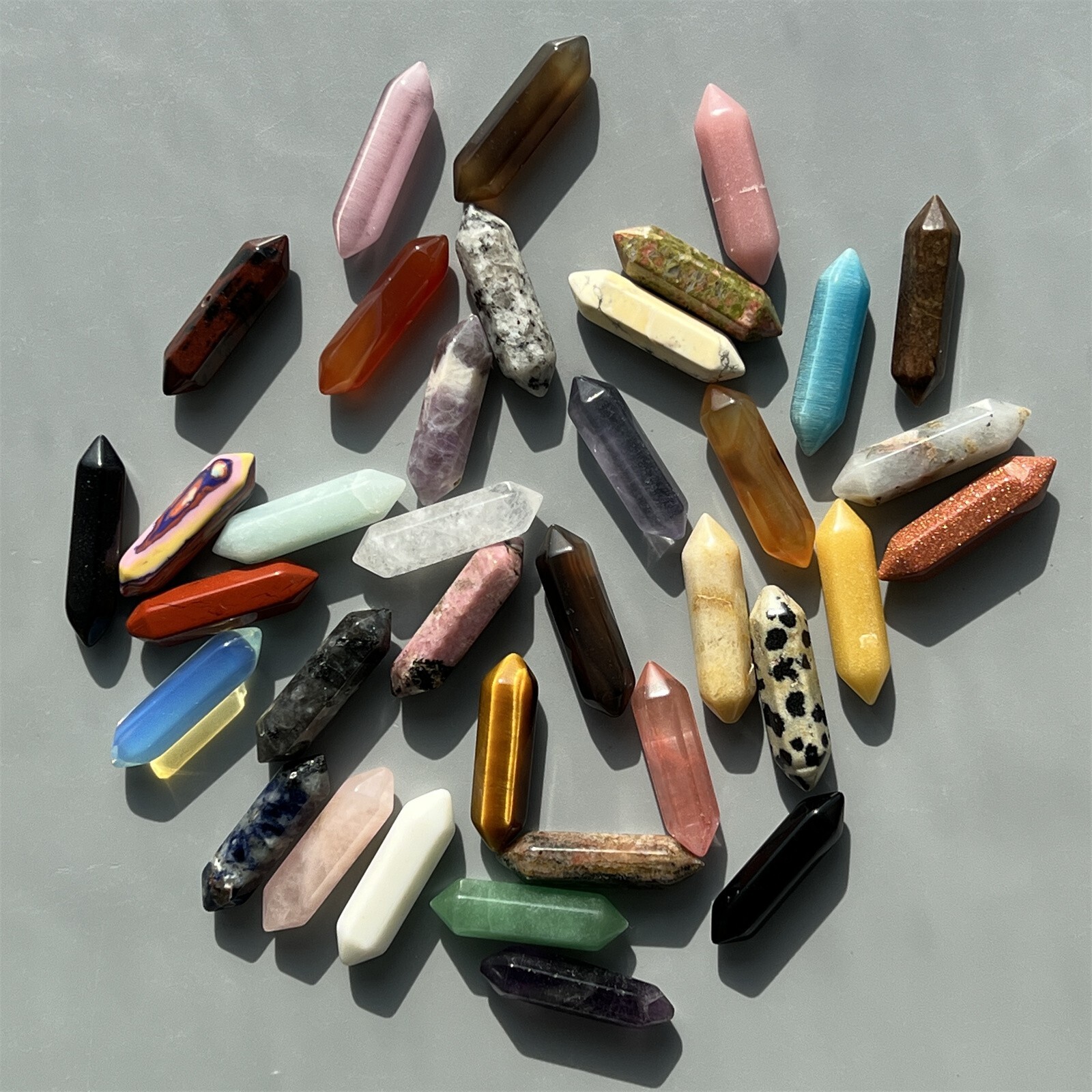 Top! Wholesale Natural Obelisk Mixed Quartz Crystal Wand Double Point gem 10pcs