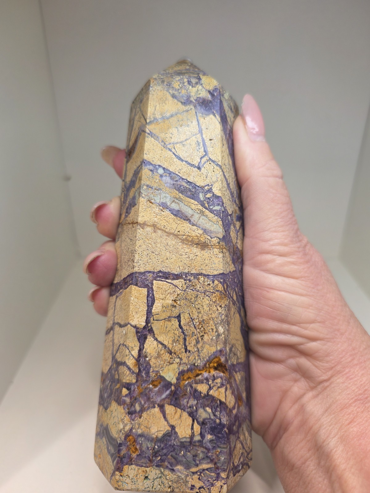Root Fluorite Tower 2 lb Purple Gold Brecciated Crystal Point Statement Piece