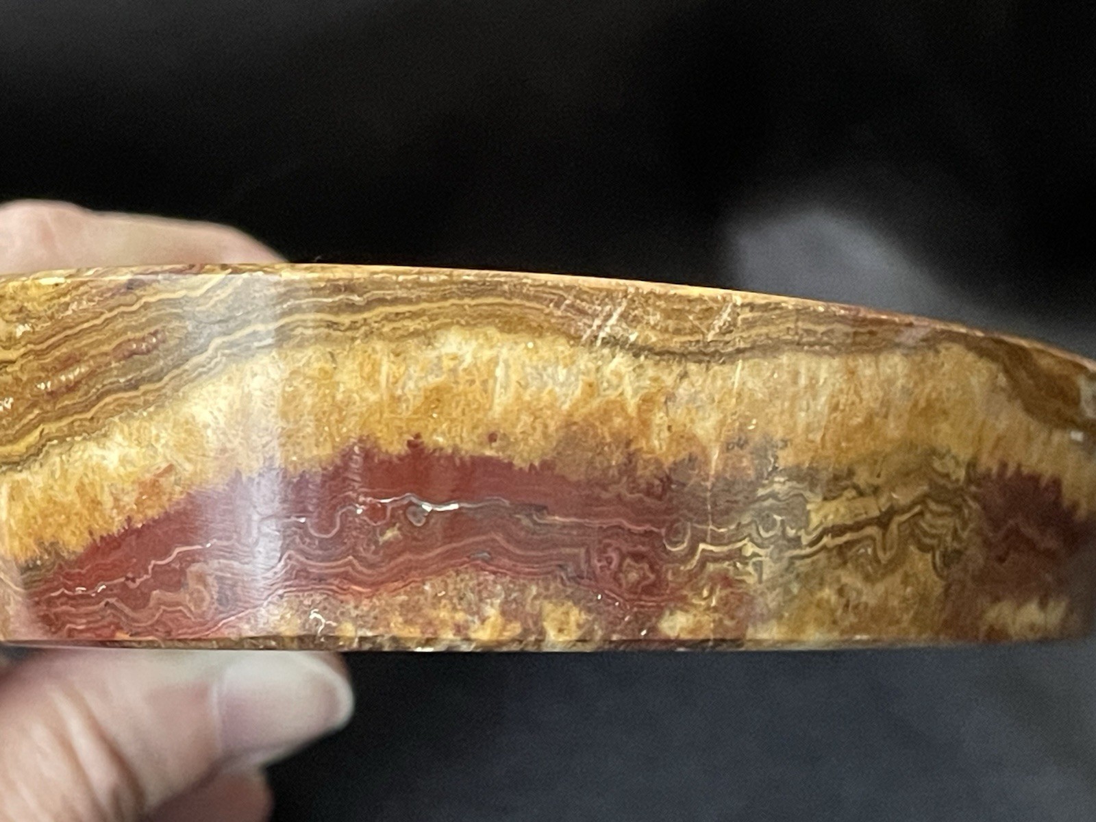 Carved And Polished Stone Dish Crazy Lace Agate Oval Jewelry Dish Cufflinks Tray