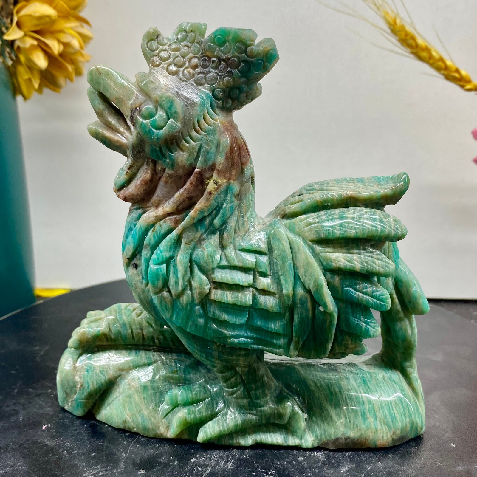 1.52LB Natural Amazonite Carving chicken Hand Carved Crystal Healing Decor