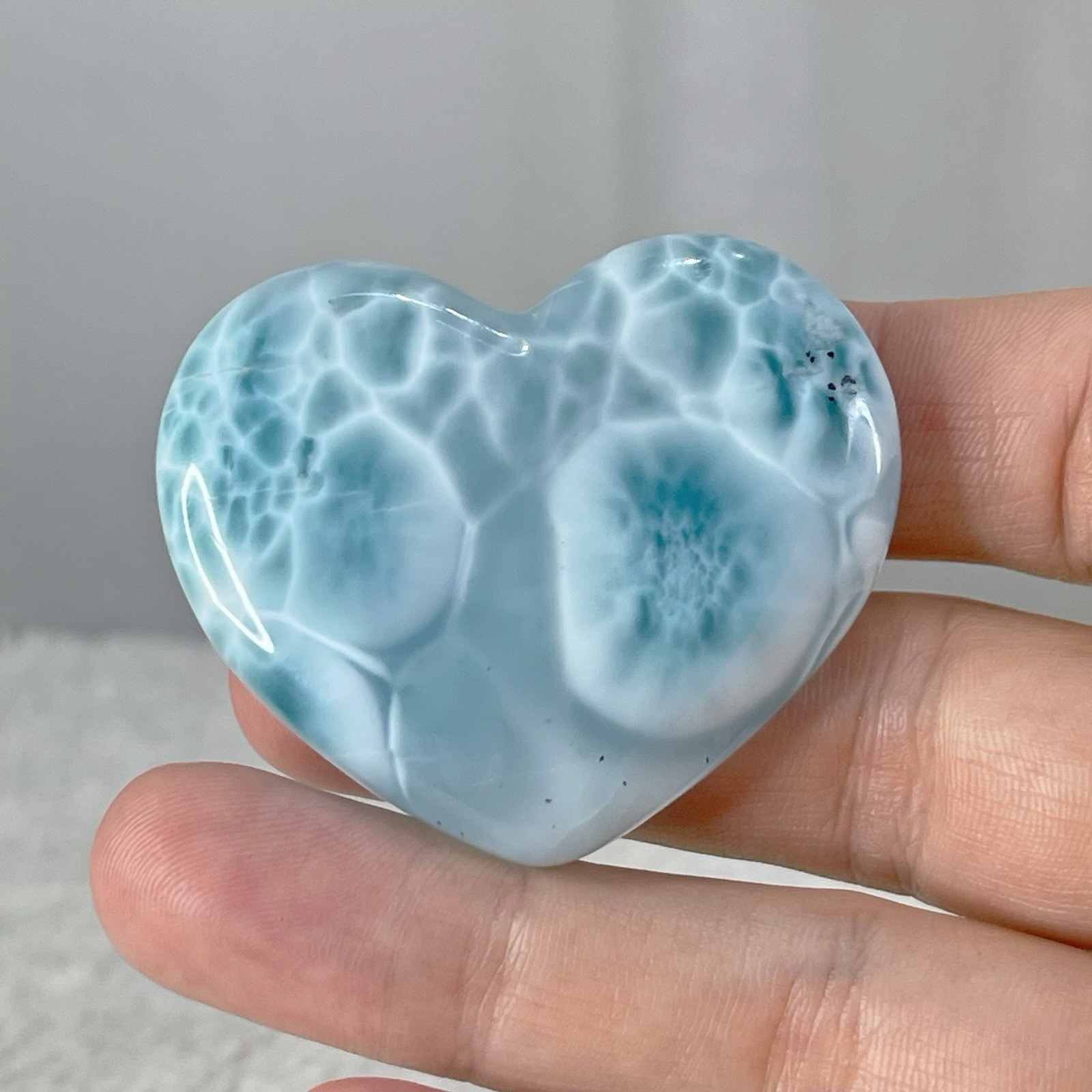 50g Larimar Heart Palm Stone, AAA+ Premium Translucent Ocean Blue Gemstone