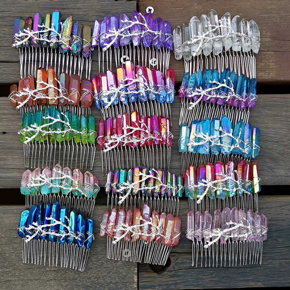 Natural Crystal Quartz Bride Women Witch Tree Branches Wired 20 Teeth Hair Comb