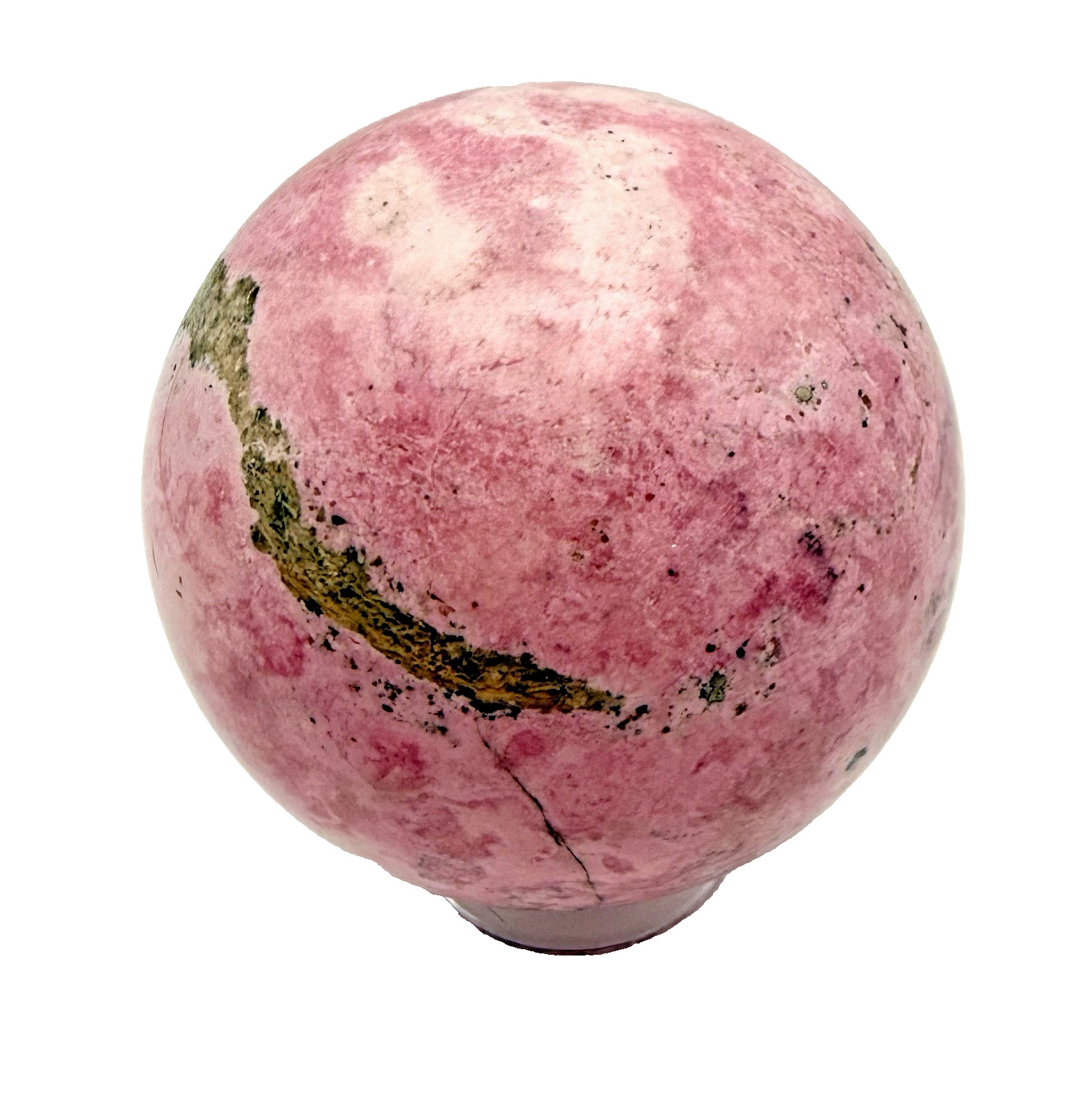 65mm Pink Peru Rhodochrosite Crystal Sphere 500g With Holder