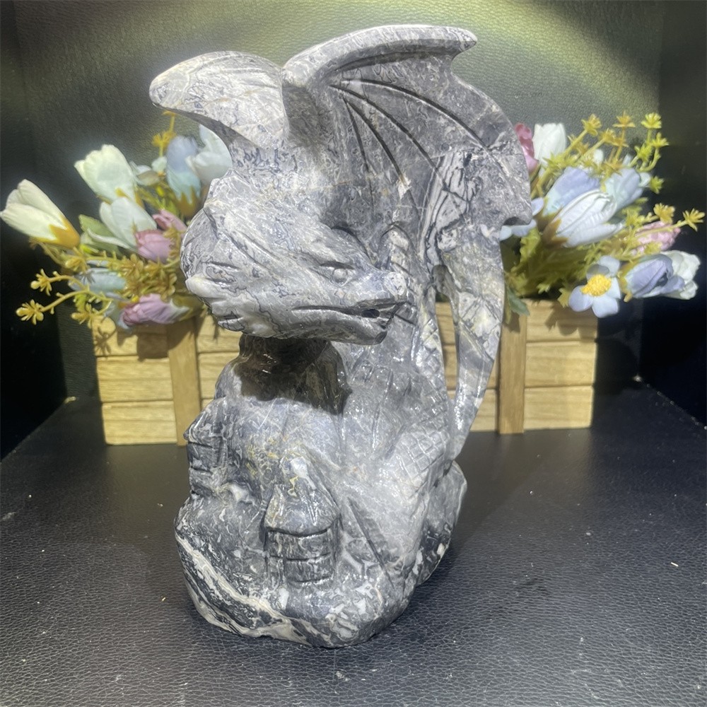 6.1LB 7.4″ Natural Picasso Jasper Flying Dragon Carved Crystal Quartz Energy