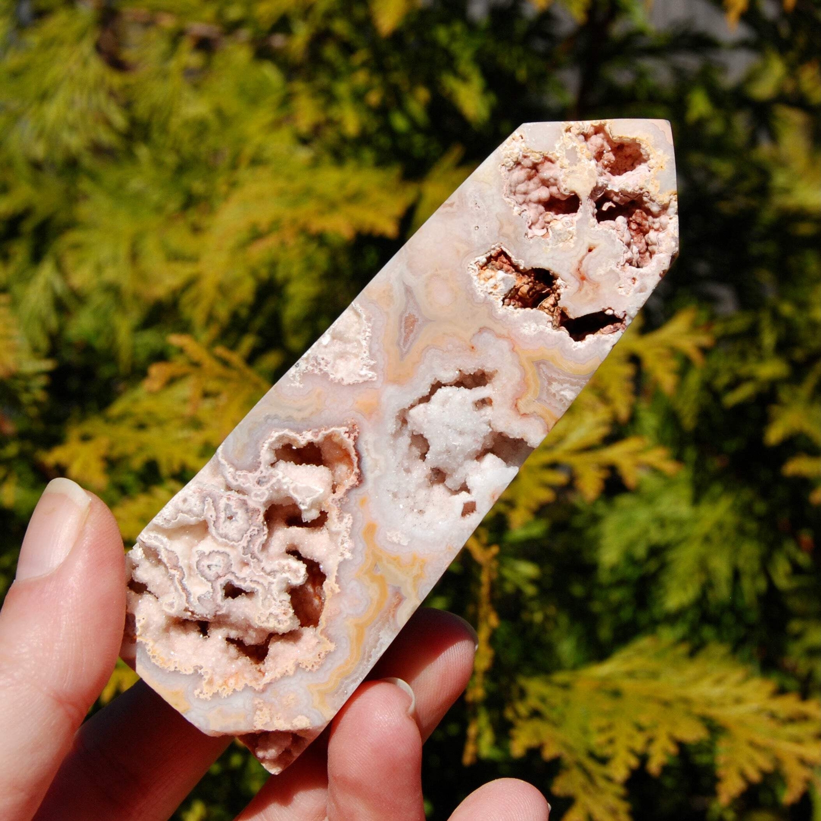 4.25in 146g Pink Crazy Lace Agate Druzy Crystal Tower, Indonesia
