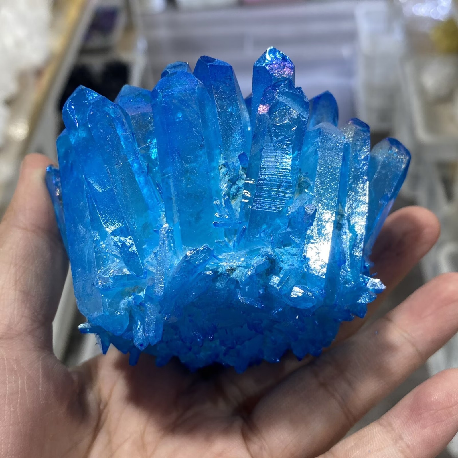 Electroplate blue Quartz Crystal Cluster Mineral Specimen Healing 300g+ 1pc
