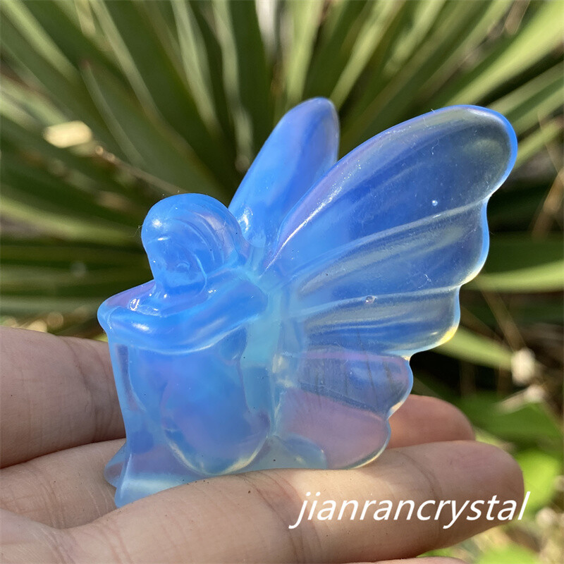 1pc Blue Opalite Butterfly Fairy Carved Quartz Crystal Skull Reiki Healing