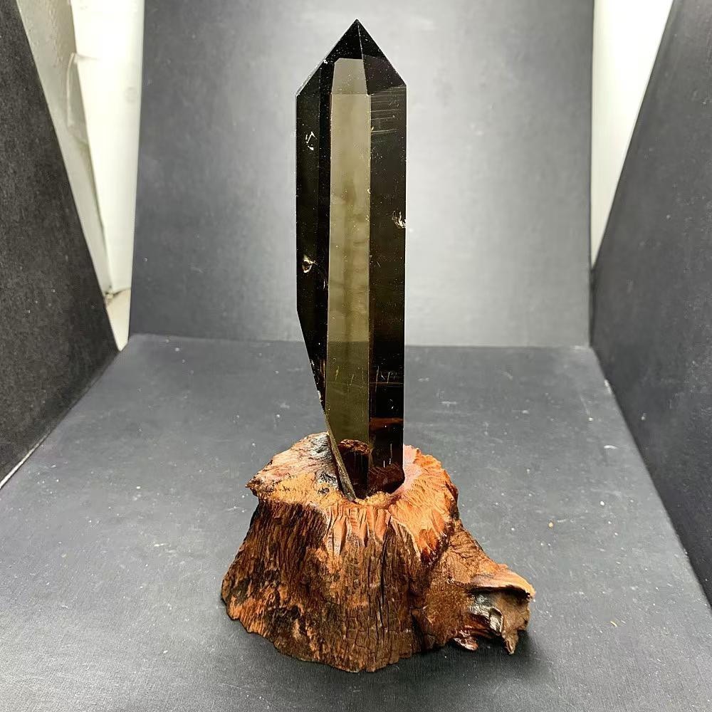 1.04LB Natural Smoky Citrine Quartz Obelisk Energy Crystal Tower Reiki +Stand