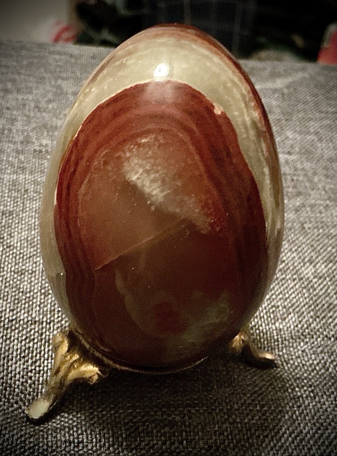 Polished Banded Onyx Egg On Brass Stand