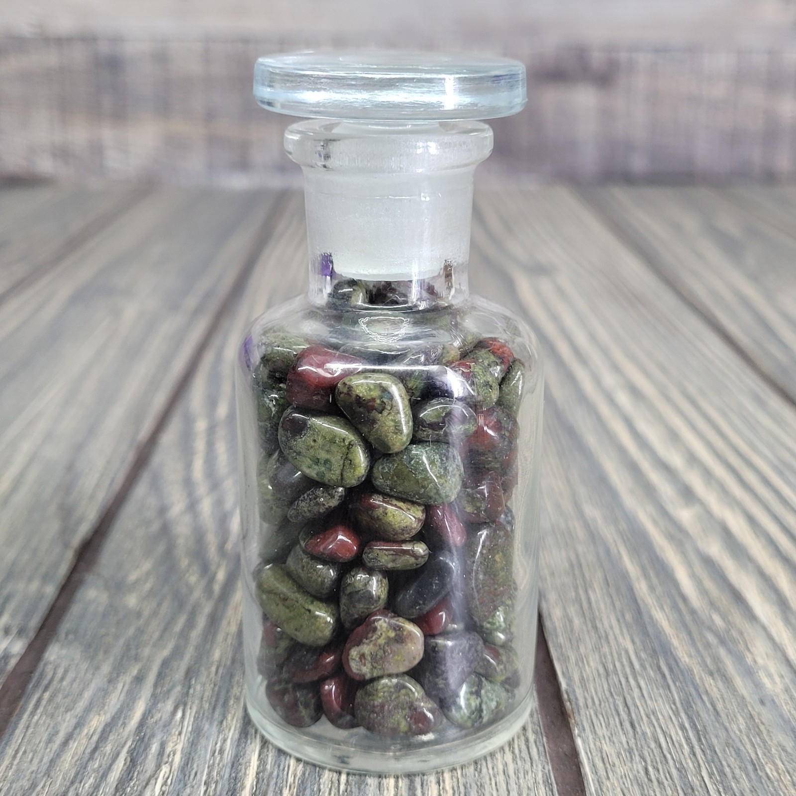 Dragon Blood Jasper 1/4lb Stone Tumbles in Vintage Apothecary Glass Jar AA Grade