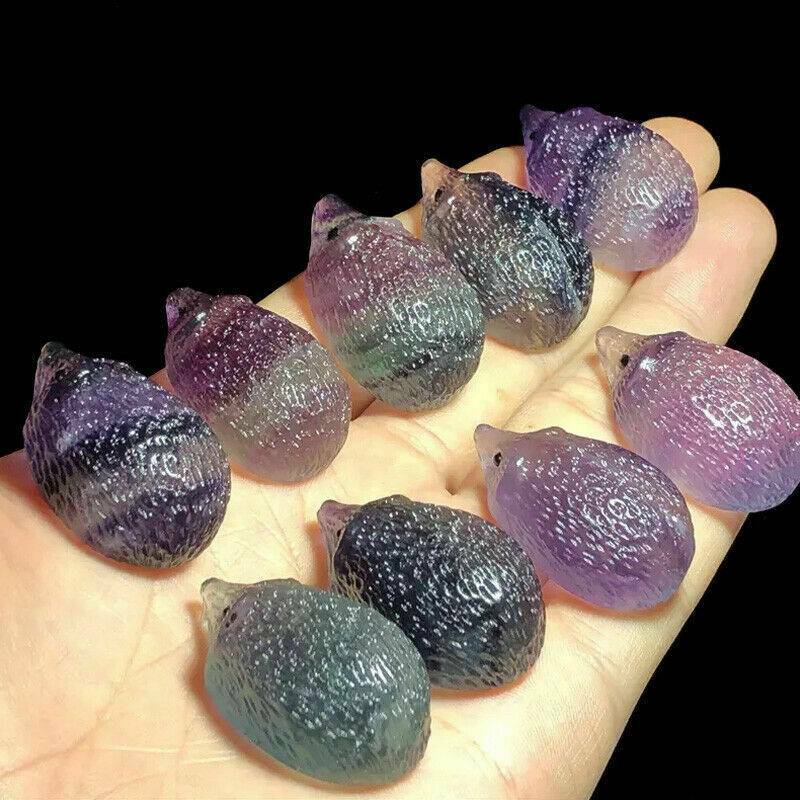 Natural Quartz Crystal Skull Carved Rainbow Fluorite Hedgehog Stone Healing.