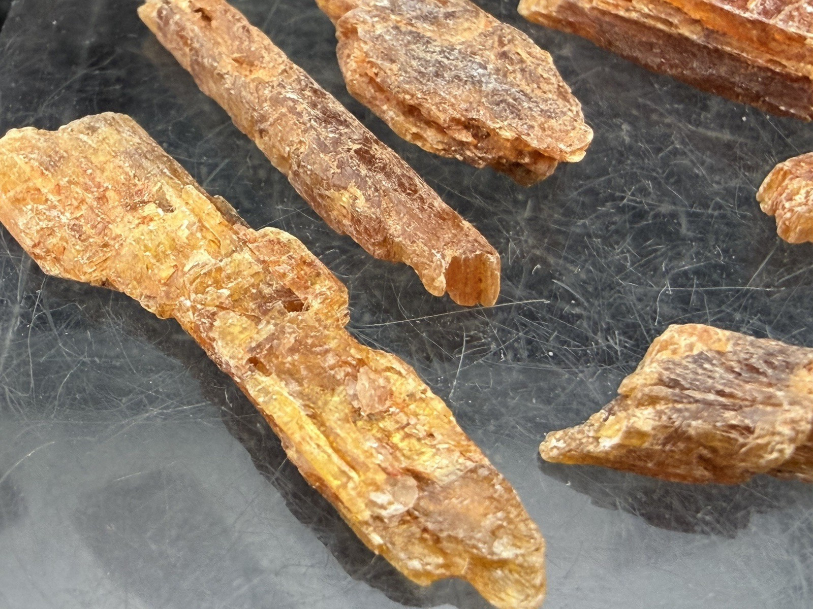 Rare Natural Untreated Orange Kyanite Blades from Tanzania, East Africa.