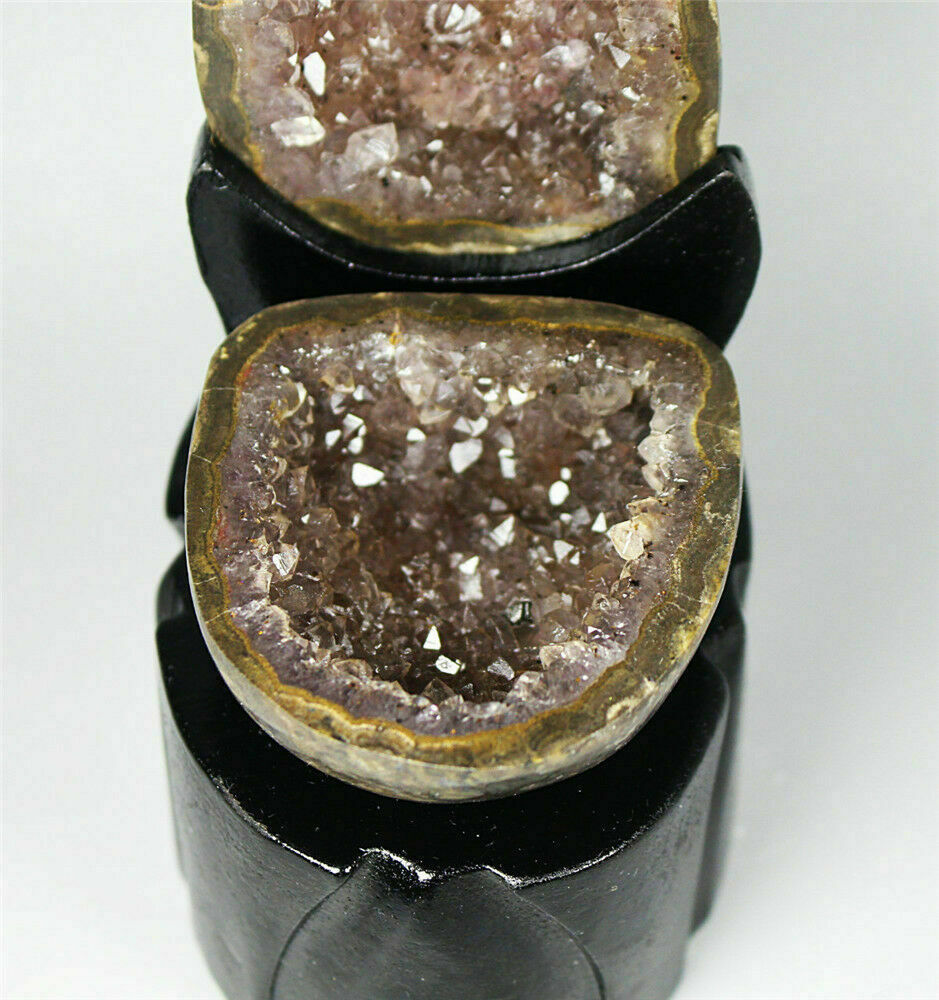 A Pair ! Natural Agate Geode Quartz Crystal Cluster Point Specimen / Stand 266g