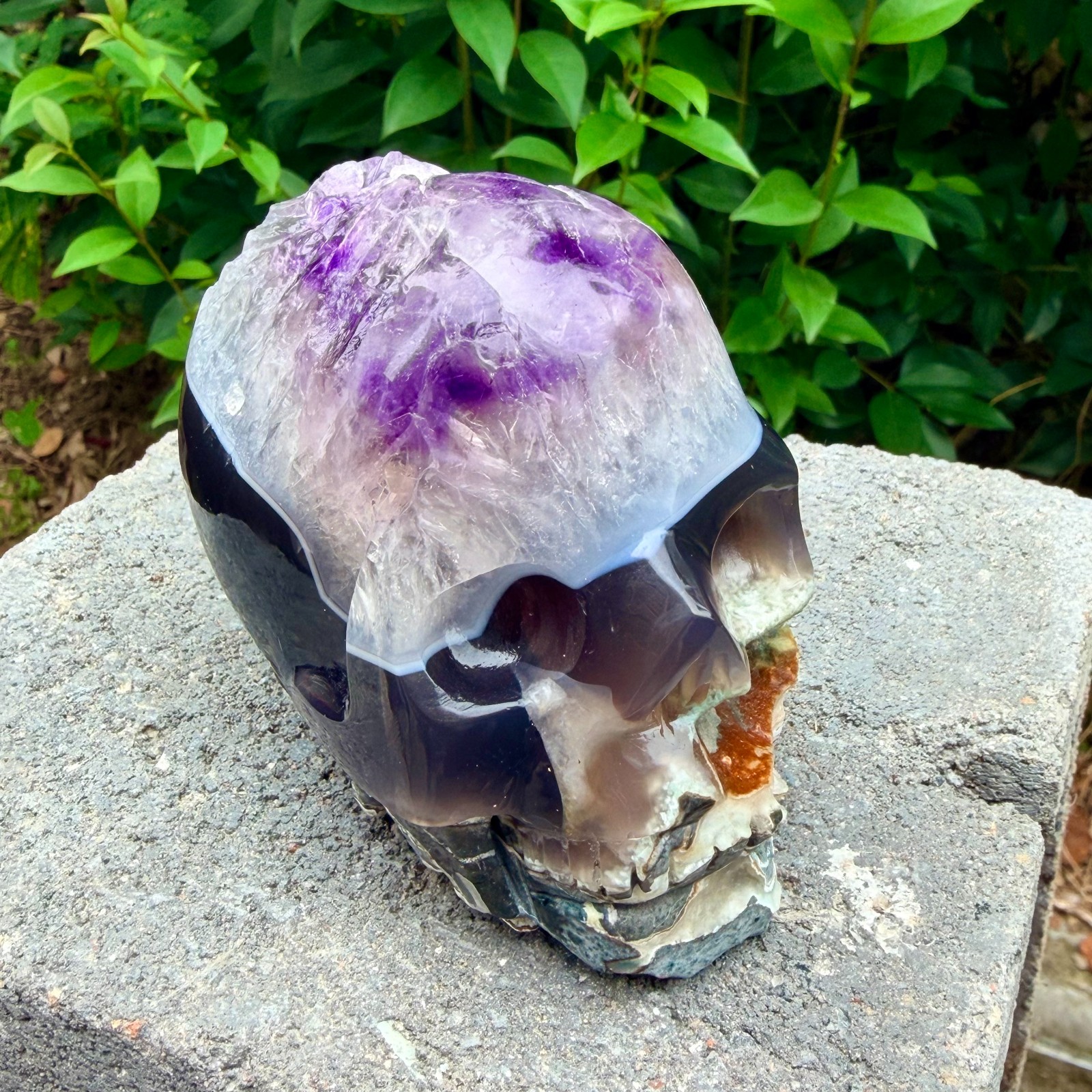 1.84LB Amethyst agate crystal cave skull, Rare hand carved skull specimen