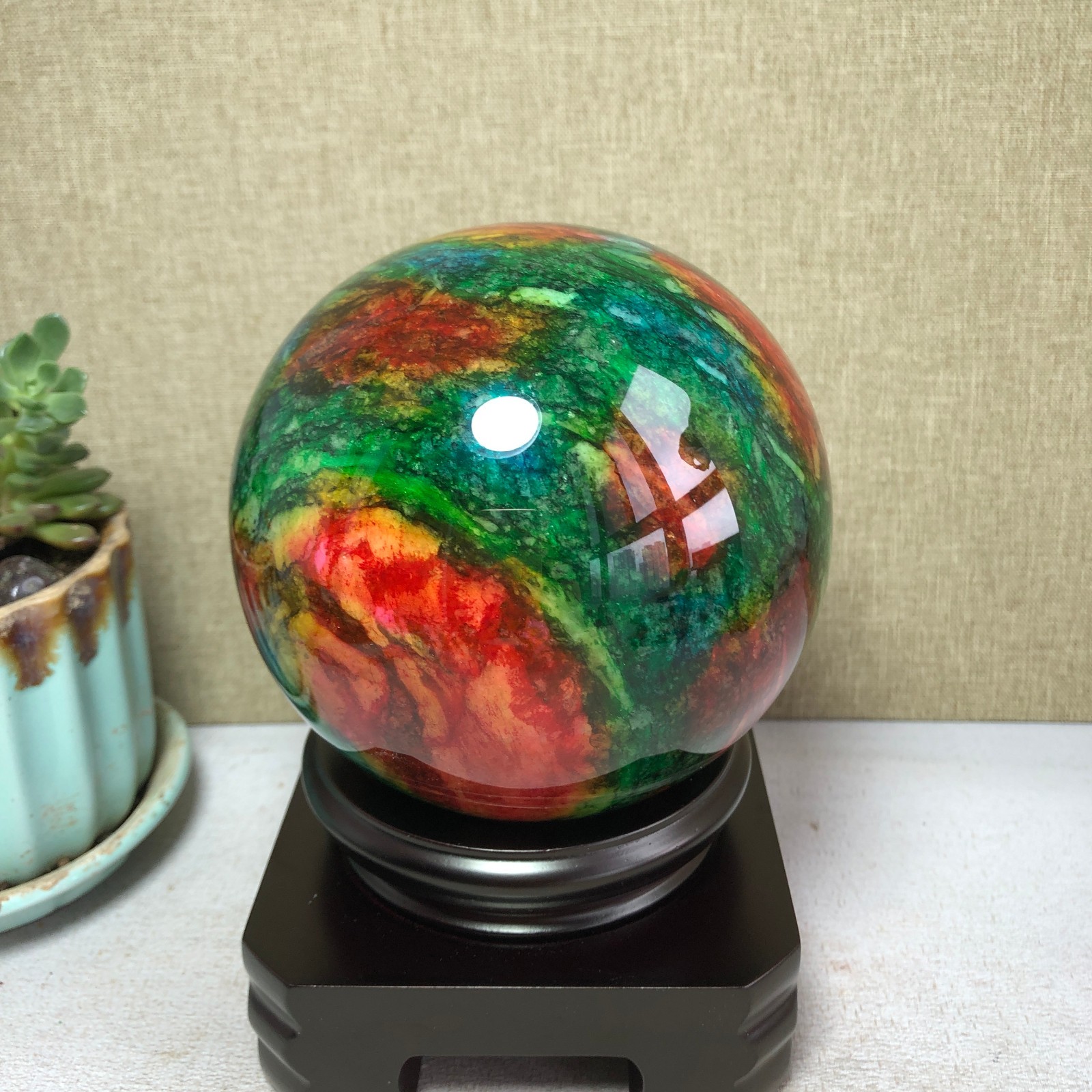 Natural “Seven Colors Jade” sphere flat bottom specimen Taiwan China 99mm A4579