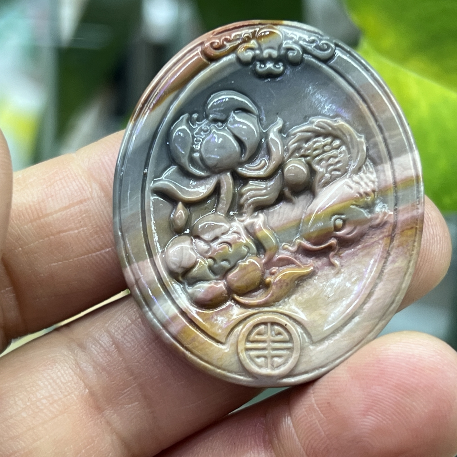 1.5 ” Natural Ocean jasper Carved flower Fish skull Crystal Healing gift1pc