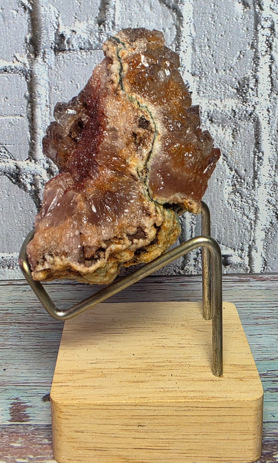 Natural Iron-Stained Druzy Quartz Crystal Cluster Sparkling Red Hematoid Quartz