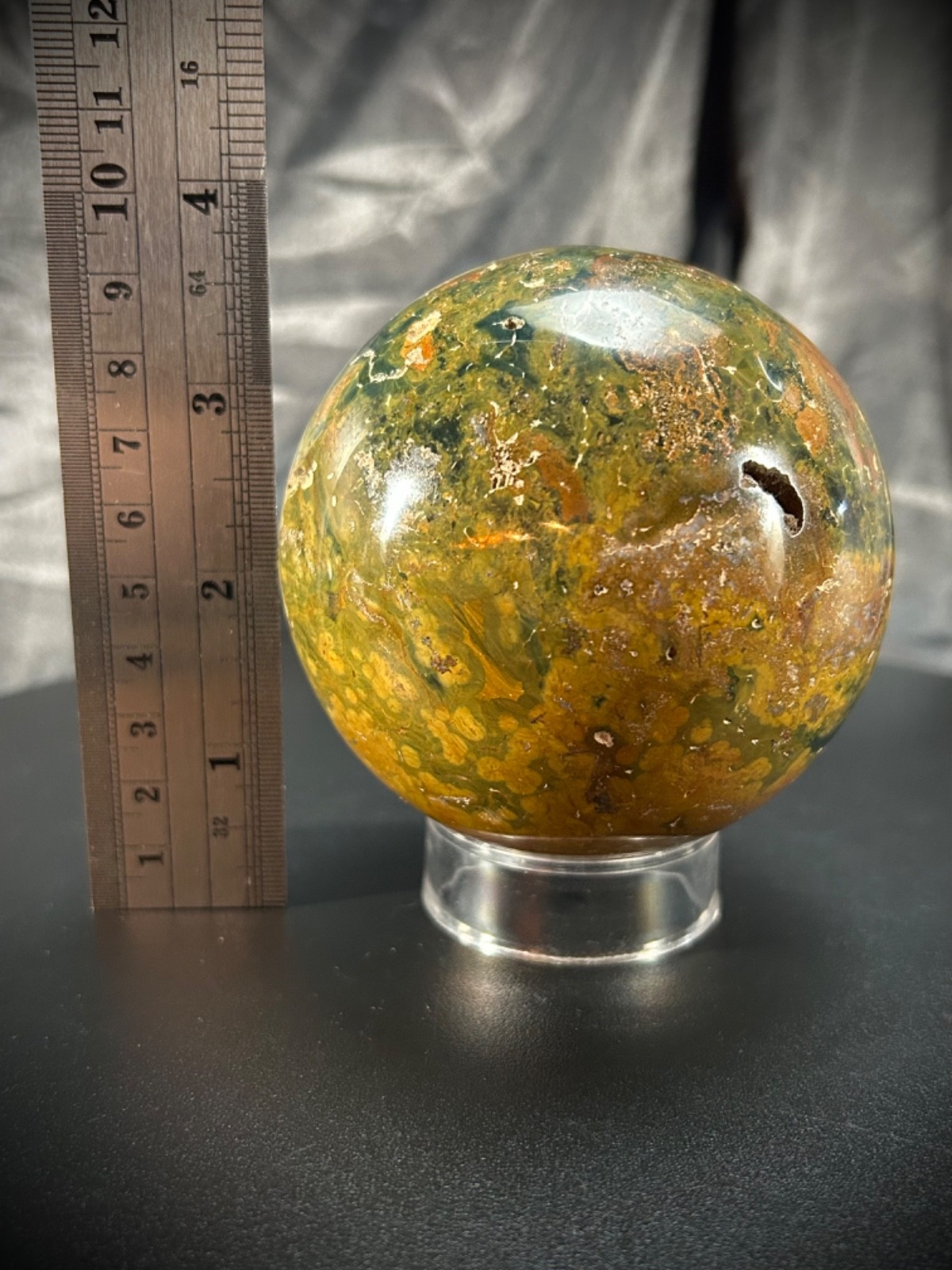 3.35″ Ocean Jasper Sphere With Acrylic Stand 1lb 13.9oz (847 grams)