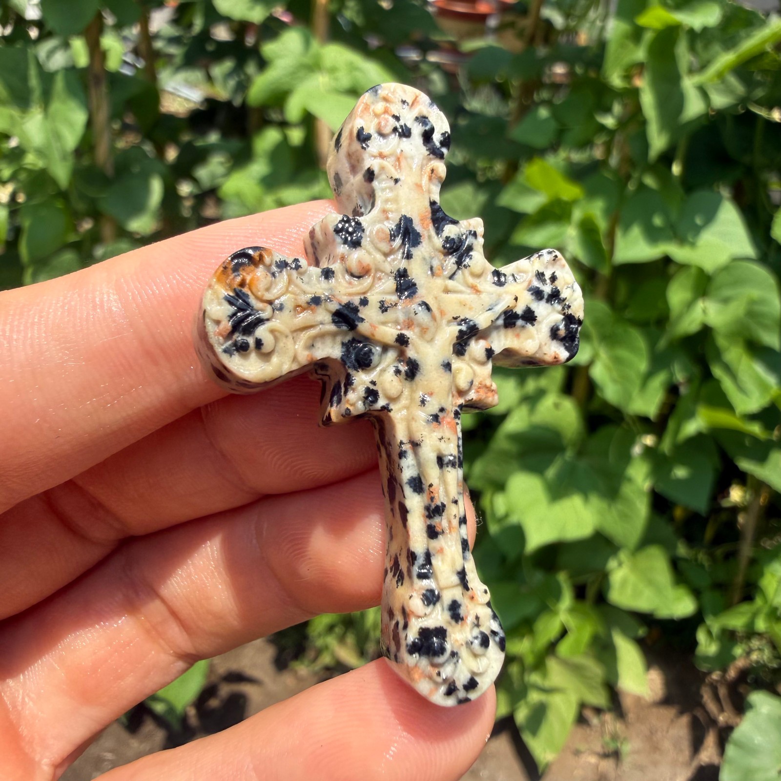 2″ Natural Spotted stone Quartz Crystal Cross Reiki Faith Amulet 1pc