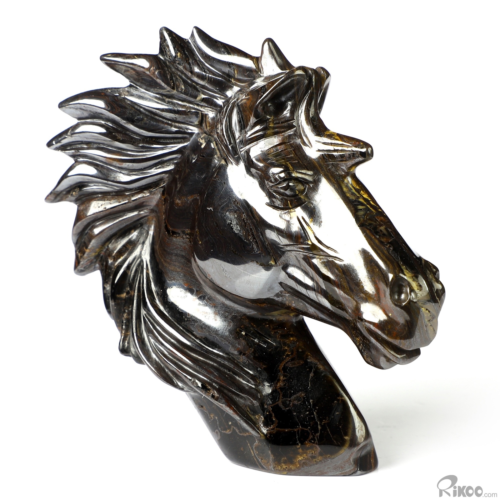 3.7″ Gold Tiger Iron Eye Hand Carved Crystal Horse Sculpture, Healing