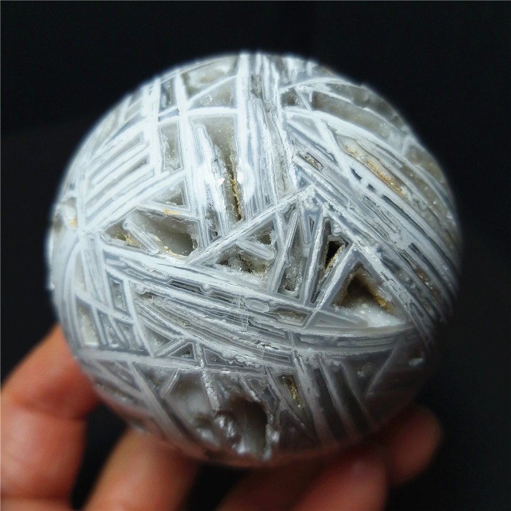 RARE 318.5g 63mm Natural Grid Agate Stone Geode Sphere Ball Healing A4949