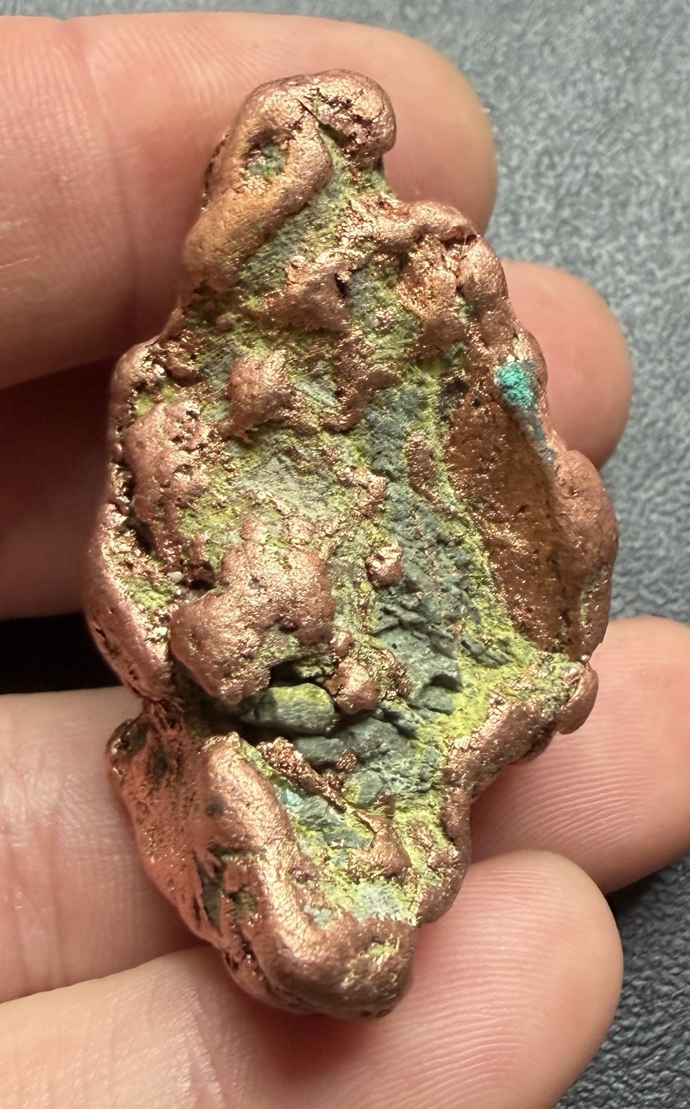 2.5oz Solid Native Copper Nugget w Green Epidote prospected from Keweenaw, Mich