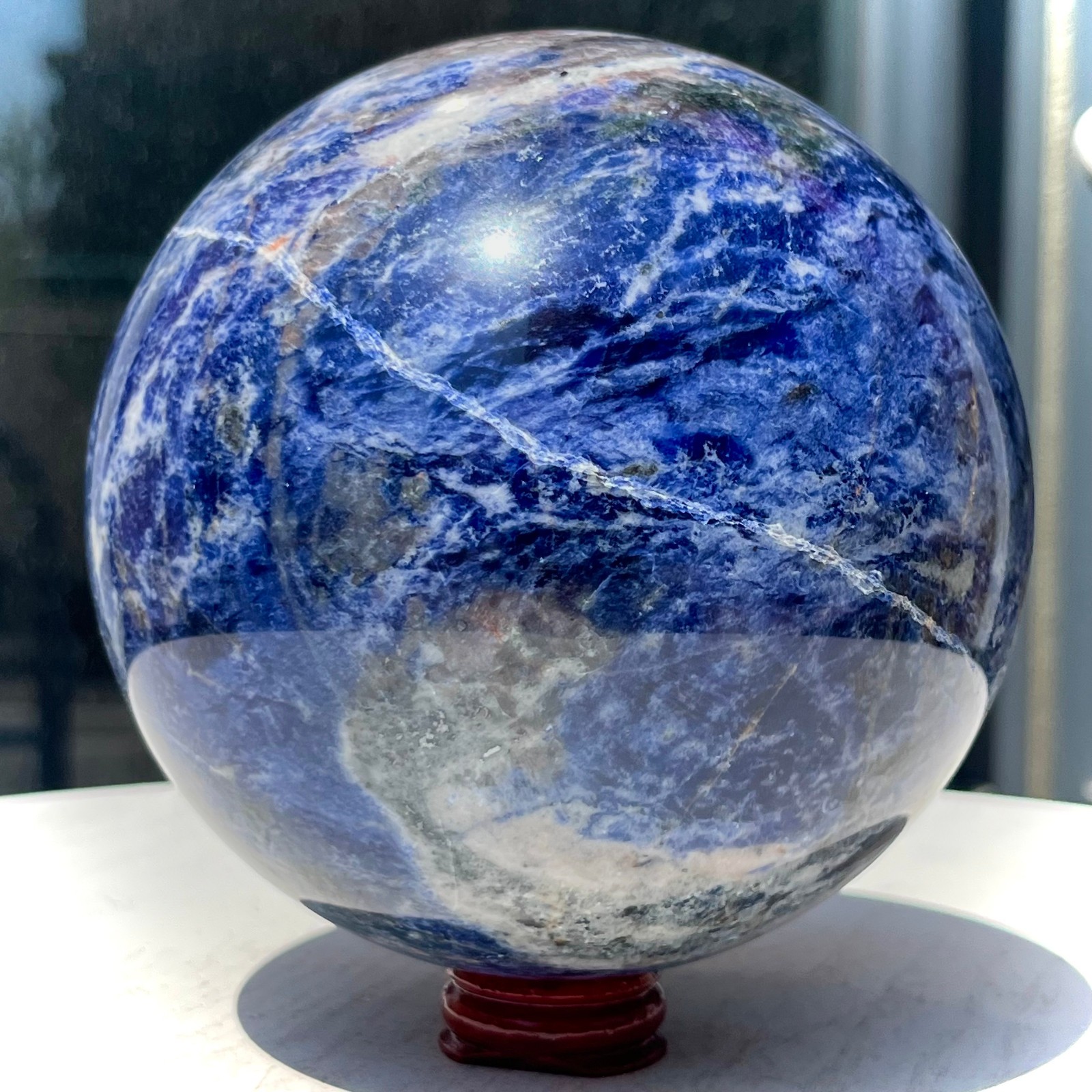 5.3 lb Shiny Blue Sodalite Crystal Ball with White Stripes Smooth Home Decor
