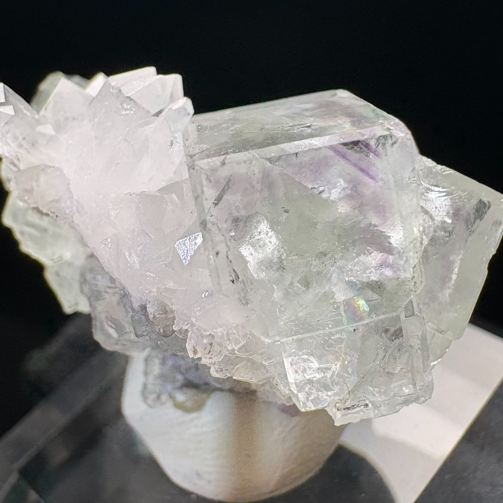Natural Water-Clear Fluorite w/ Quartz Rare Specimen Raw Mineral w/ Acrylic Base