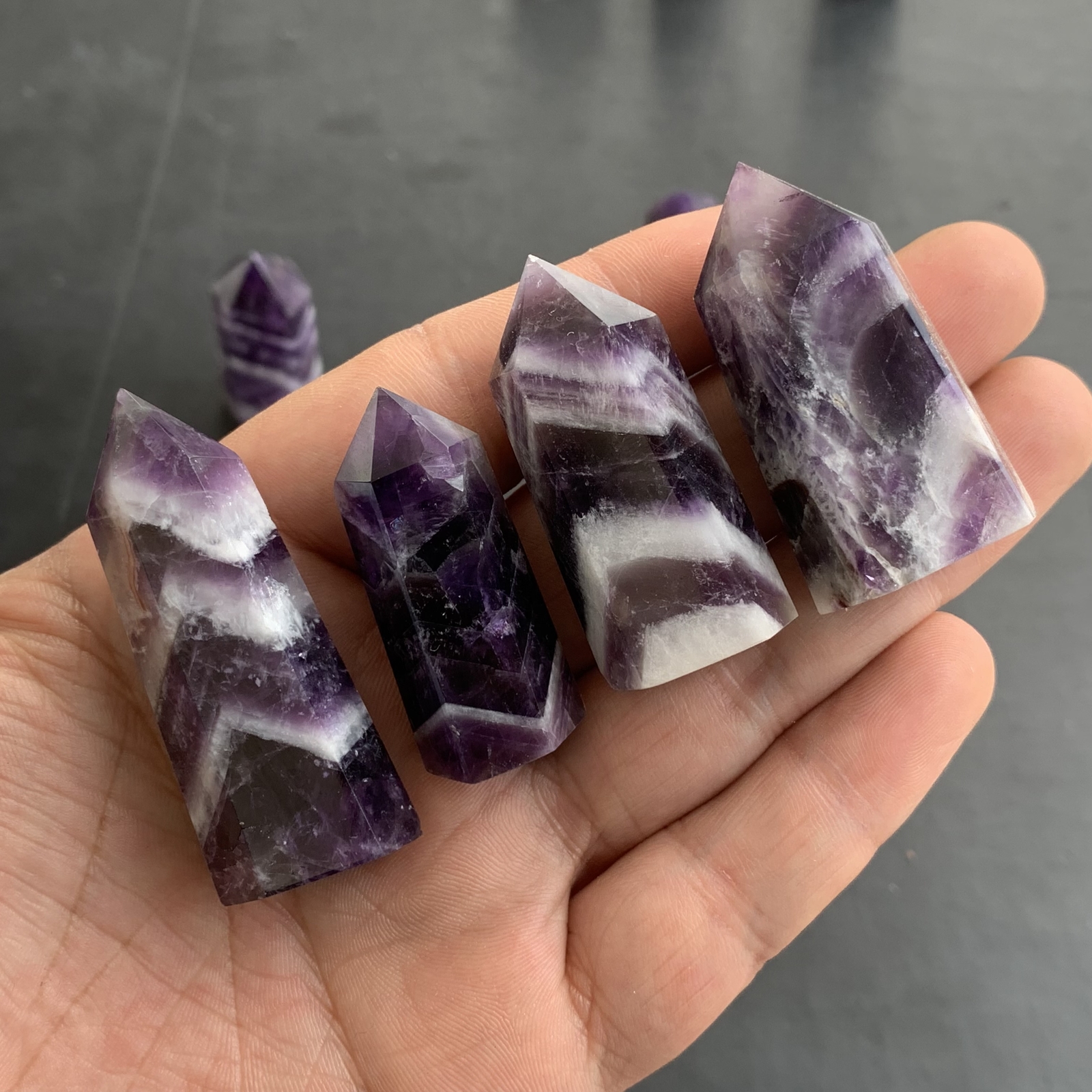 4pcs natural dreamy amethyst quartz obelisk crystal wand point healing 40-55mm