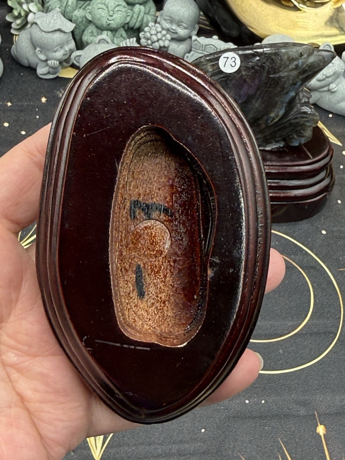 Natural Labradorite harbor porpoise Carving w/ custom stand Rainbow/Purple Fash