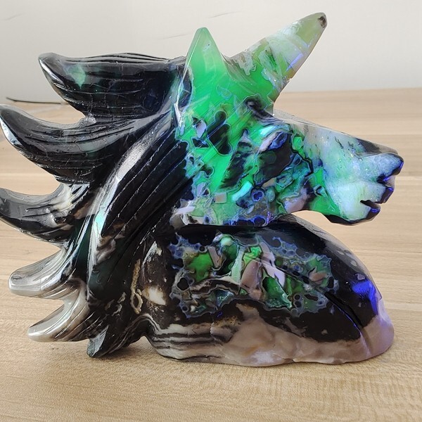 629g Natural Volcanic Rock agate carved unicorn quartz crystal skull polishing