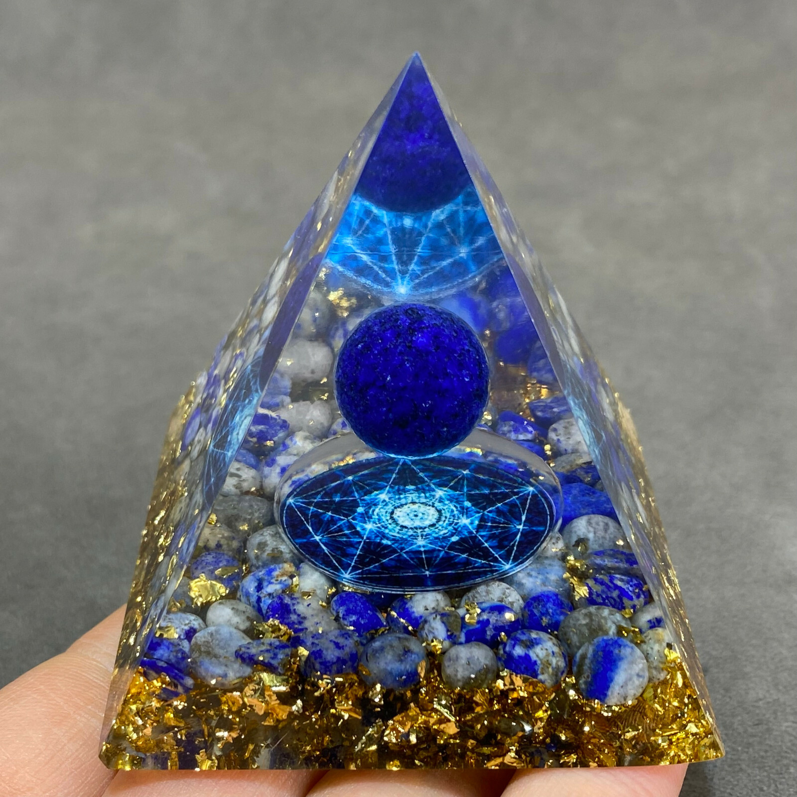 lapis lazuli Crystal Sphere Orgonite Pyramid Chakra Energy Orgone Stone 1PC