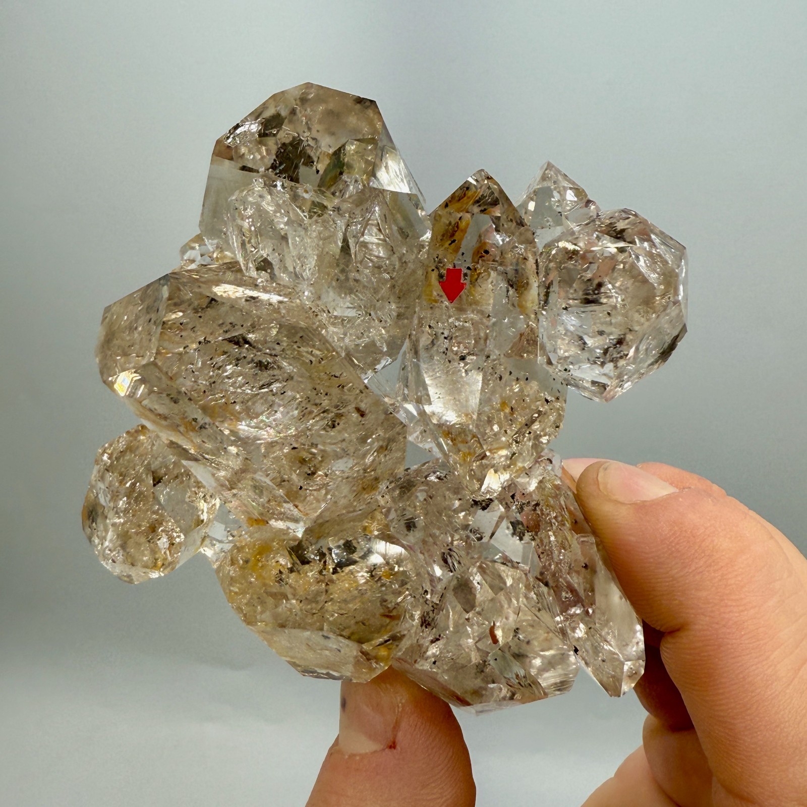 320 g Enhydro Herkimer Diamond Gem Cluster w/ Moving Bubble, Smoky Phantoms