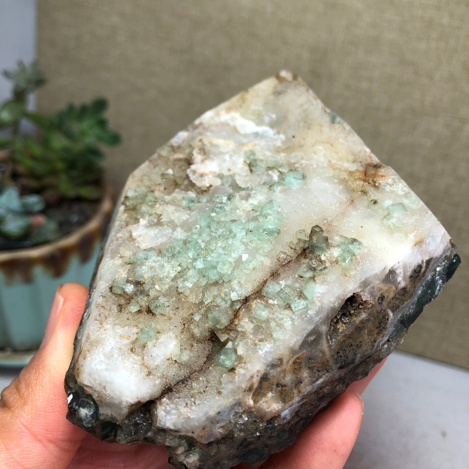 345g NATURAL Green Cubic FLUORITE Crystal Cluster Mineral Specimen A4719