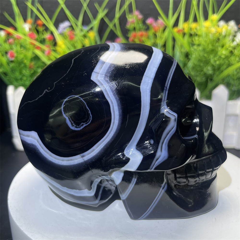 2.3LB 4.5″ Natural A++ Black Sardonyx Agate Skull Crystal Quartz Decor Gift
