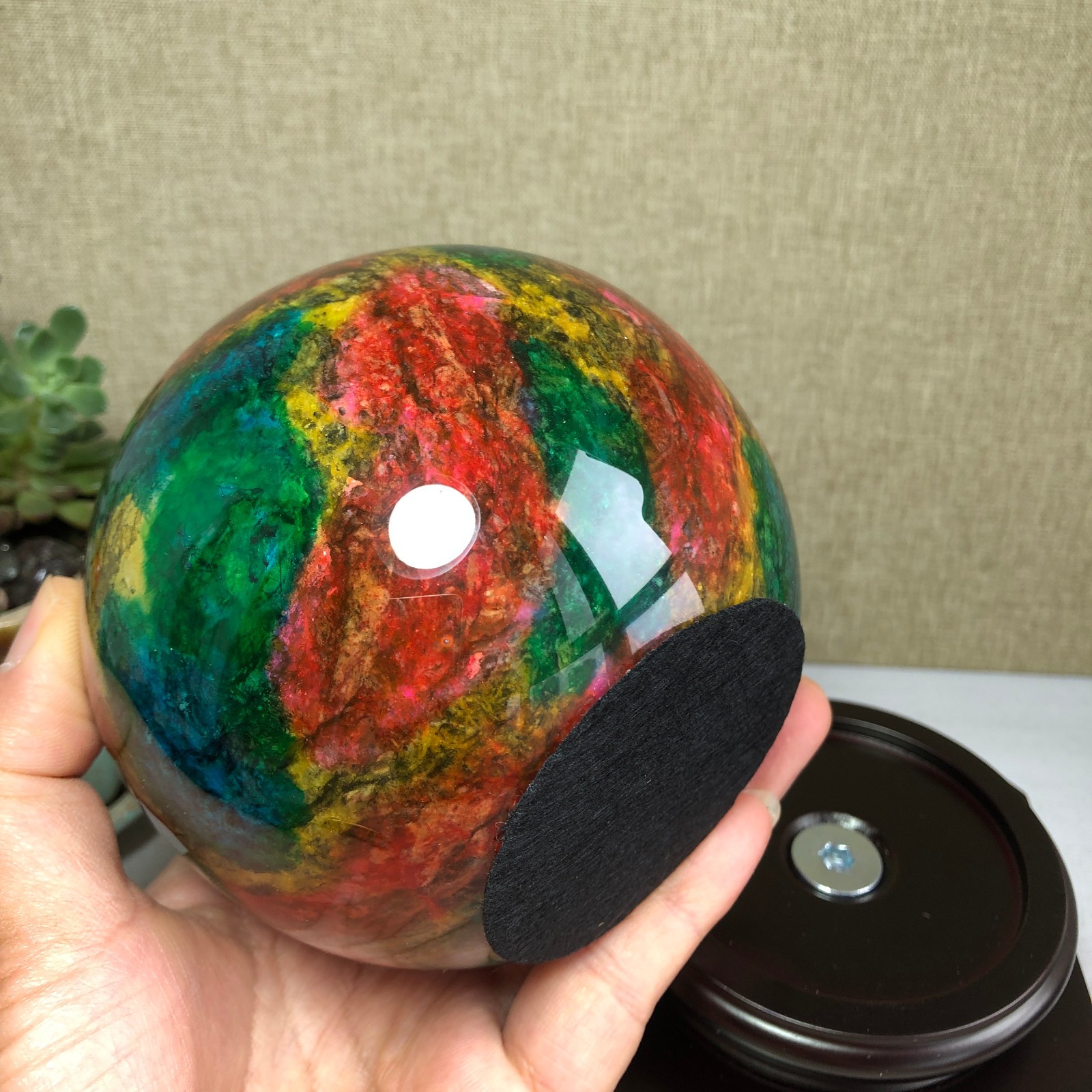 Natural “Seven Colors Jade” sphere flat bottom specimen Taiwan China 99mm A4580