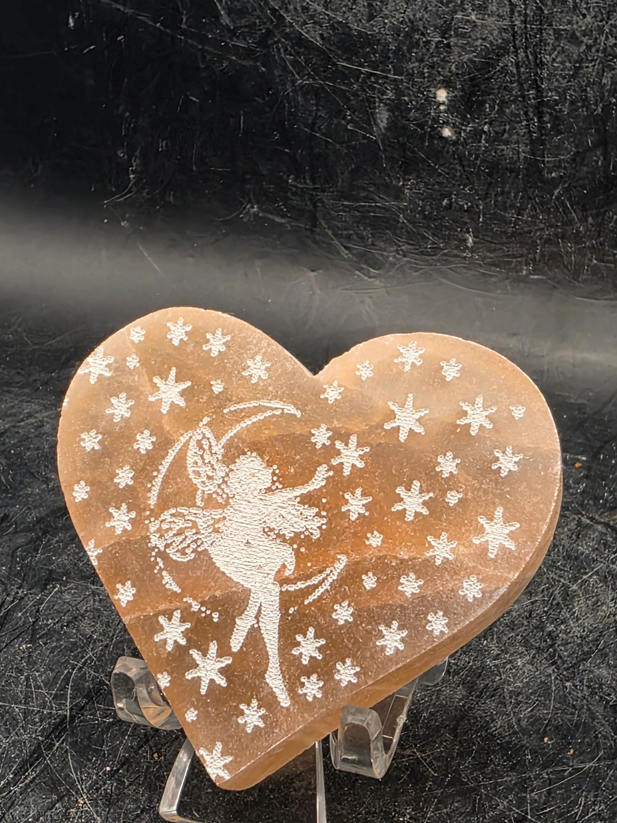 Peach selenite fairy heart!! 2 inches by 2 inches!!