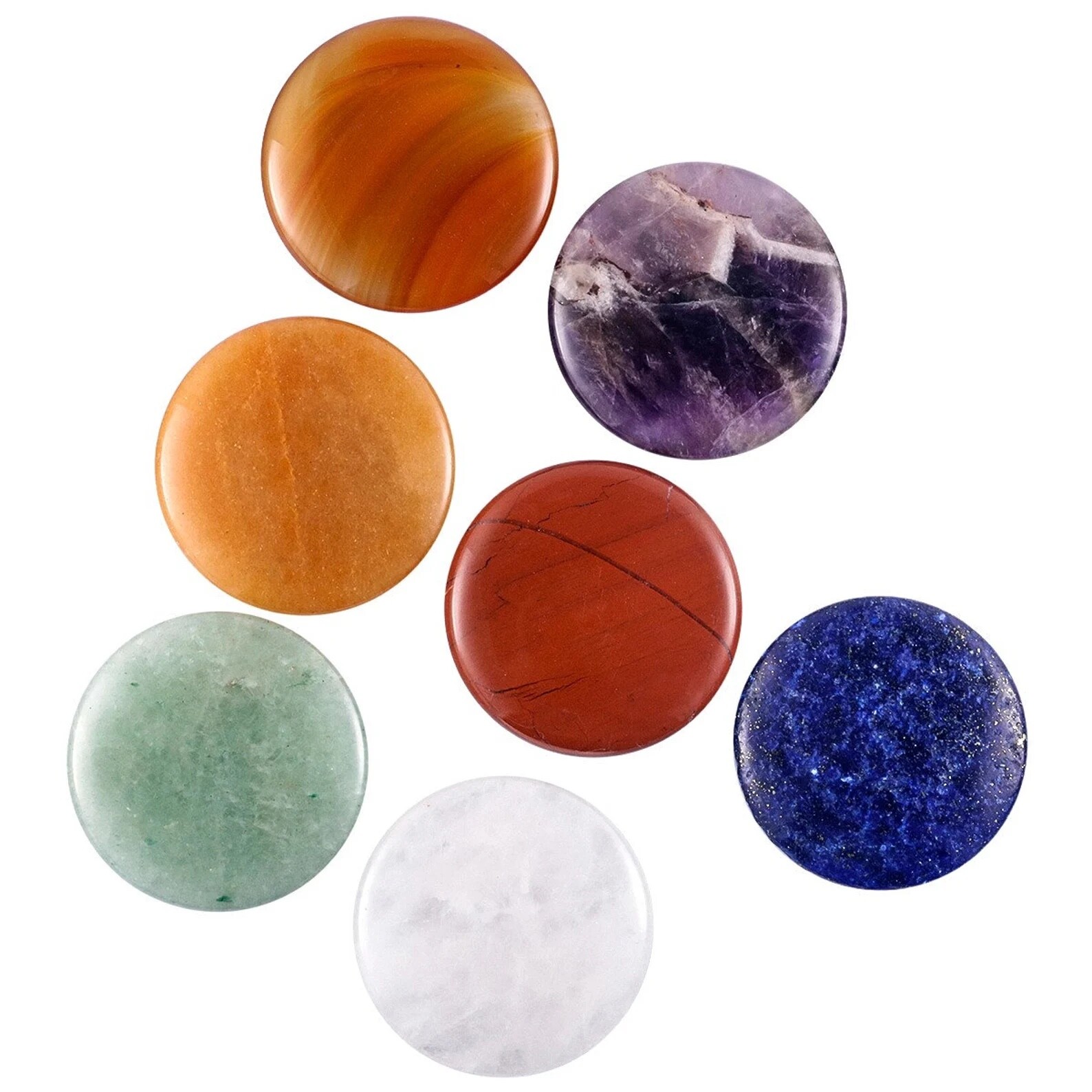 Natural 7 Chakra Stone Set, Polished Flat Worry Stones Palm Pocket Stones